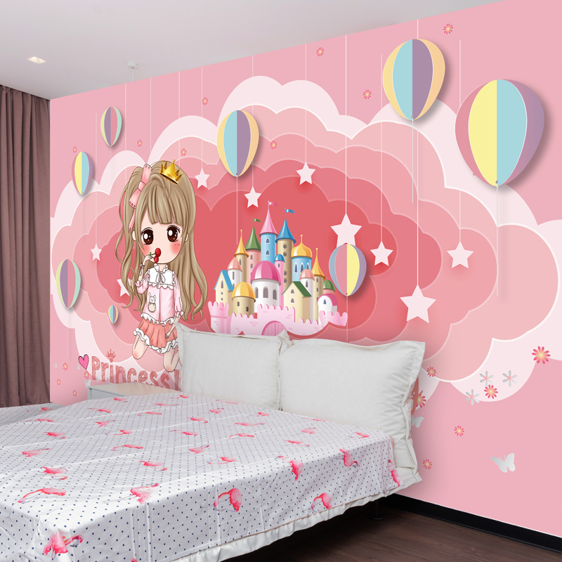 自粘壁纸儿童房间墙贴女孩卡通粉色公主房壁画装饰画背景墙纸贴纸图片