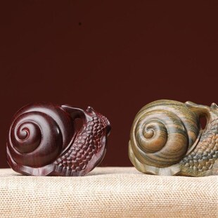 紫檀绿檀蜗牛安居乐业随时小物件盘玩爱雕刻送礼工艺品