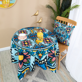 棉麻桌布个性民族风复古酒吧桌布防溅水防尘圆桌小桌布餐布