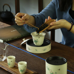 盖碗创意岩茶专用泡茶器家用敬茶碗茶杯中式 草木灰釉笠式 功夫茶具