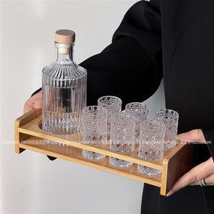 一口杯野格烈酒杯家用鸡尾酒杯 浮雕加厚宝石纹白酒杯架shot杯套装