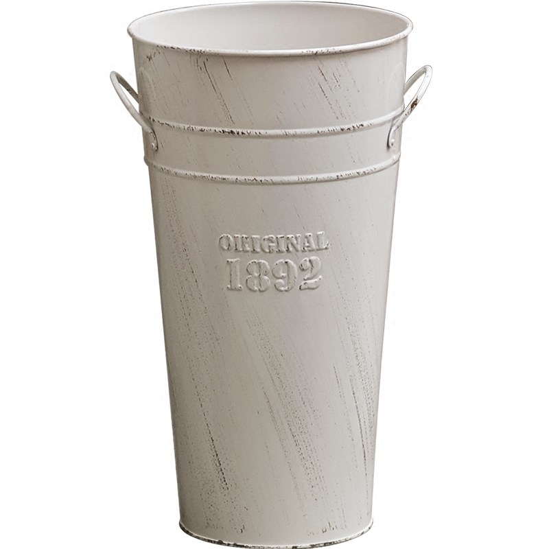 芈阳 落地花桶白色做旧铁桶大号长铁皮桶花店鲜花筒花瓶装饰花器