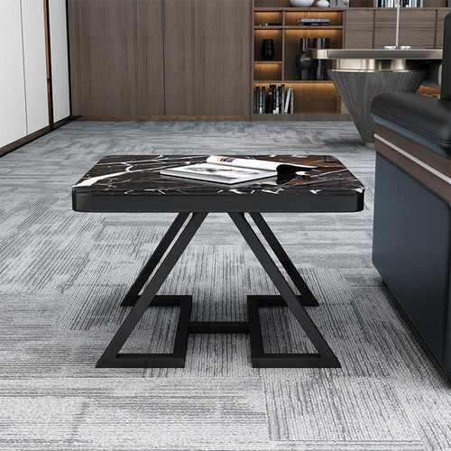 黑色钢化玻璃茶几现代长方形单层办公室茶柜茶桌小户型