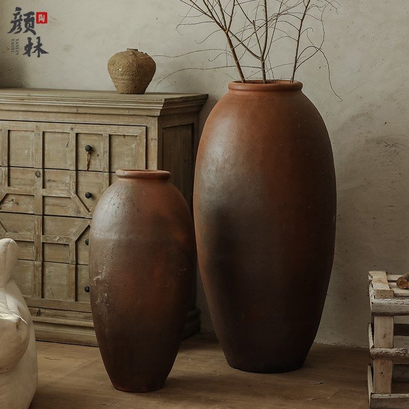 落地复古陶器翁瓶民宿装饰陶瓶大号土陶罐侘寂风翁瓶,家居饰品,花瓶,淘宝优惠券,粉丝福利购,淘宝优惠卷
