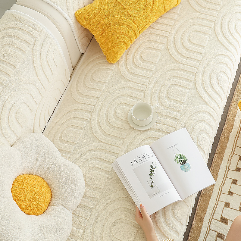 奶油风短毛绒沙发垫子秋冬季加厚防滑坐垫202新款罩盖布巾定制