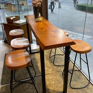 实木吧台桌d家用阳台靠墙窄桌子长条桌奶茶店酒吧高脚桌椅组合商