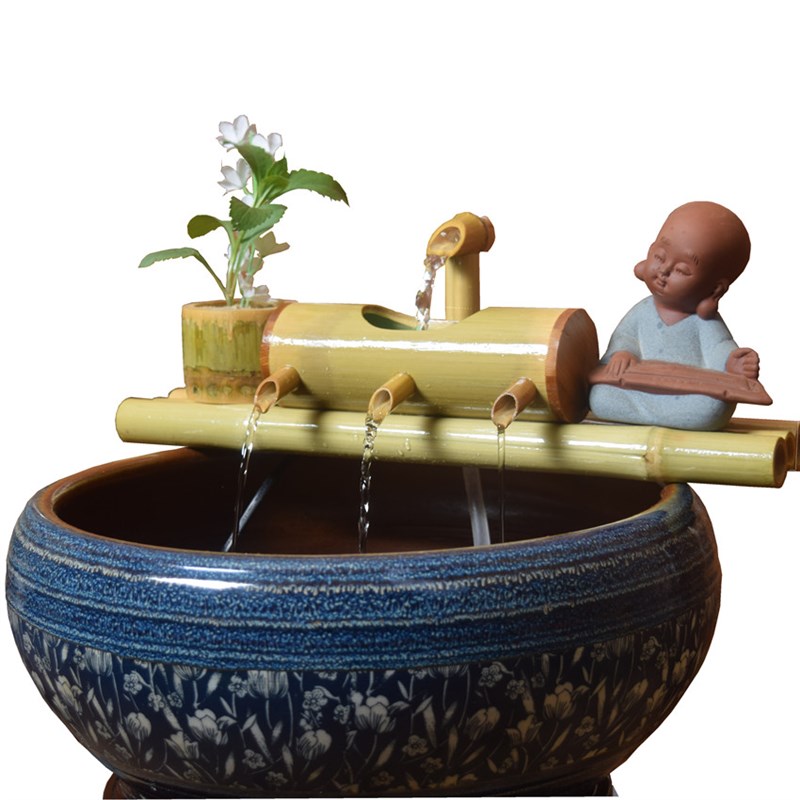 鱼缸净化水质过滤系统竹子循环流水摆件鱼缸造景流水器养鱼