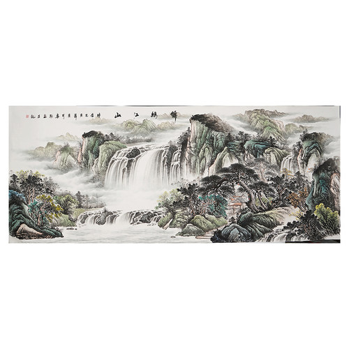 小八尺客厅山水装饰画纯手绘水墨国画办公室手画真迹秦喜聪2