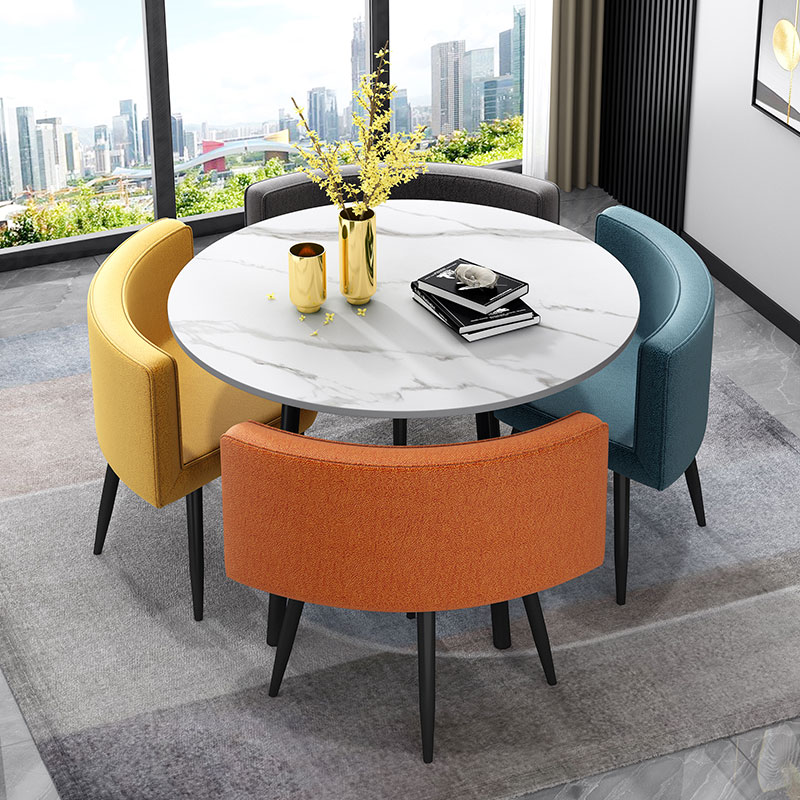 高级灰岩板餐桌接待洽谈桌椅办公店铺会议桌小圆桌家用