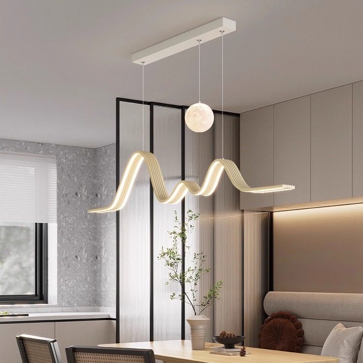 奶油风餐厅吊灯简约现代吧台饭厅灯北欧波浪极简长条餐桌岛台吊灯,家装灯饰光源,餐厅吊灯,淘宝优惠券,粉丝福利购,淘宝优惠卷