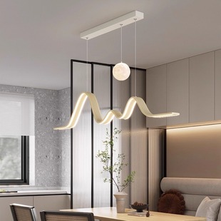 奶油风餐厅吊灯简约现代吧台饭厅灯北欧波浪极简长条餐桌岛台吊灯