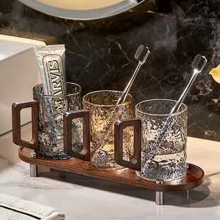 玻璃漱口杯家用情侣一对卫生间洗漱杯带把手刷牙杯子牙缸牙具套装