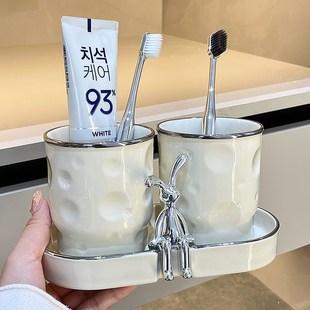 牙具牙缸牙刷情侣一对高颜值洗漱杯子 陶瓷漱口杯家用高档2024新款
