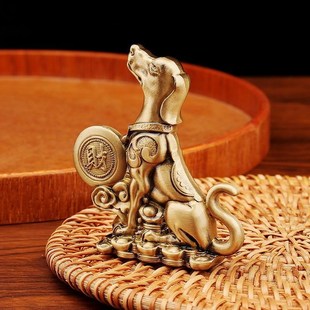 宝福财狗纯铜器金钱狗工艺品摆设 十二生肖狗黄铜摆件坐地生财狗元