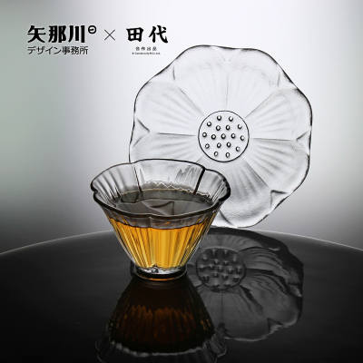 芙蓉碟托玻璃茶杯耐热高颜值功夫茶道茶具带底托品茗杯主客小品杯