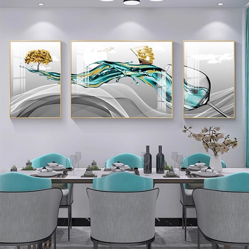 餐厅装饰画现代简约高档酒杯三联画餐桌背景墙壁画吃饭厅大气挂画图片