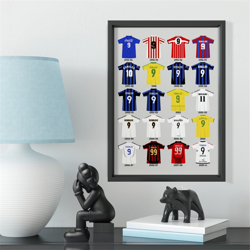 罗纳尔多世界杯进球全纪录实木装饰相框照片墙桌摆挂框摆件酒吧画