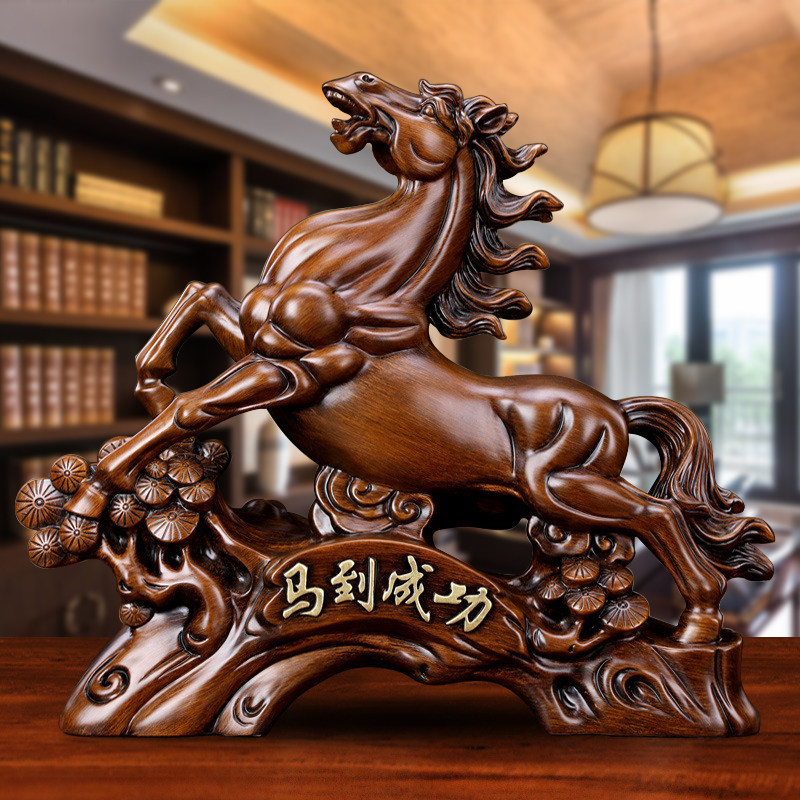 招财马马到成功红色仿木高级工艺品客厅办公室业礼品特大号