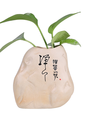 粗陶花瓶禅意古朴铜钱草水培器皿花瓶桌面茶几摆件小花盆水养创意