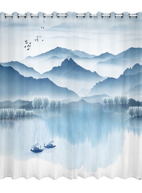 新中式水墨山水画窗帘2025新款国风景禅意客厅卧室不透人纱帘隔断