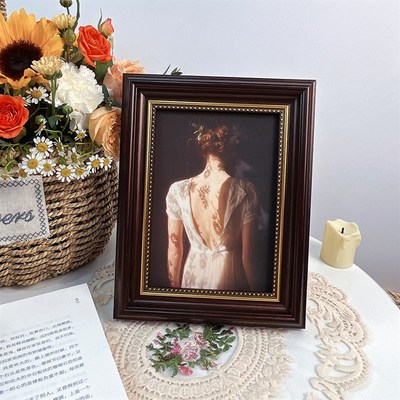 法式美式少女油画装饰画桌面摆件复古相框卧室客厅办公桌挂画摆台