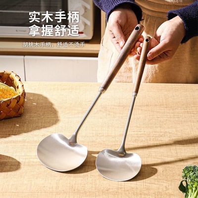 防烫铲子厨具套装汤勺厨房用品加厚锅铲家用胡桃木柄耐高温-llll