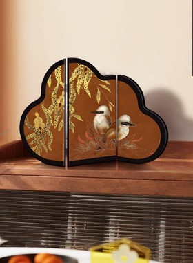 喜上眉梢小屏风桌面摆件新中式客厅玄关柜高级感小众家居装饰摆画