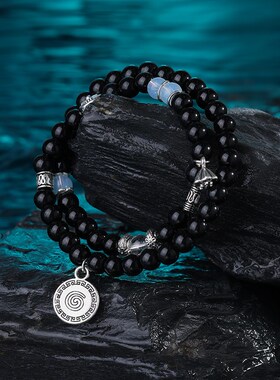 山鬼花黑色串珠双层手链女生轻奢小众精致手串新中式国风复古手饰