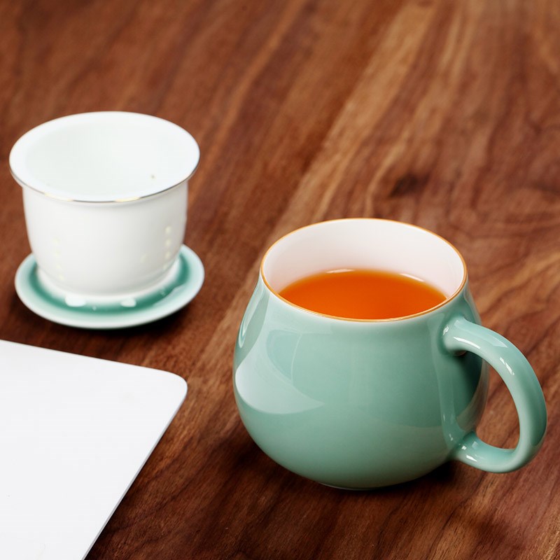 茗心堂陶瓷过滤茶杯办公室带盖色釉家用个人杯水杯泡茶杯礼品定制