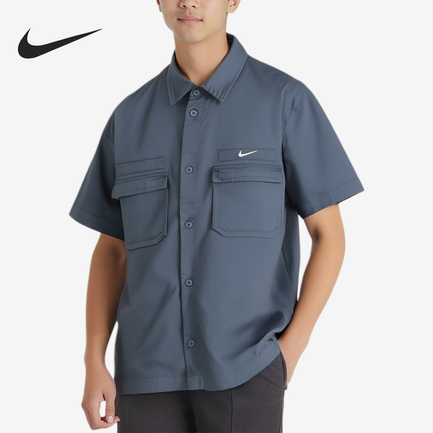 Nike/耐克官方正品新款男蓝灰色训练轻薄凉爽短袖衬衫DX3341-491