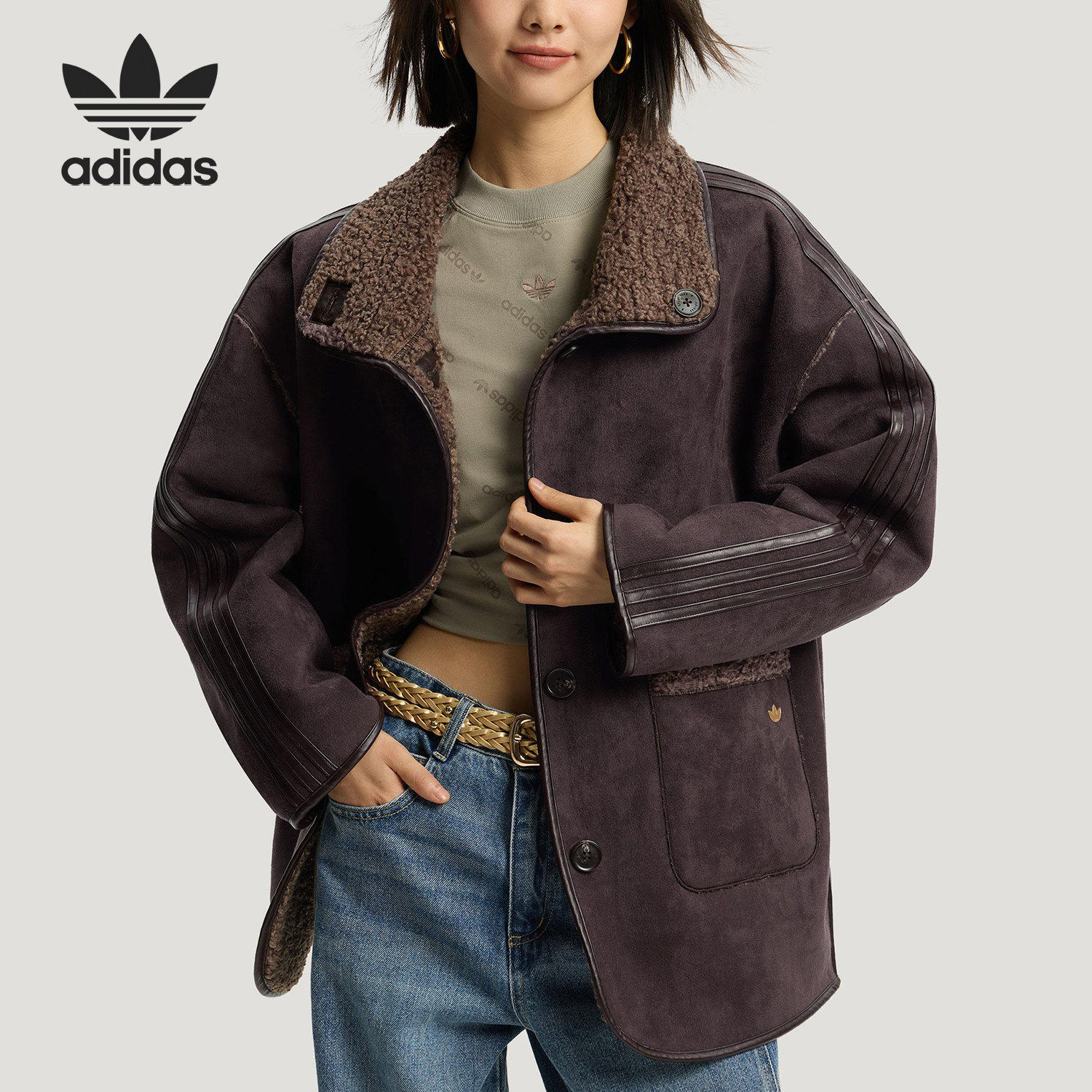 Adidas/阿迪达斯官方正品三叶草女士 新年款双面穿复古外套KT3146