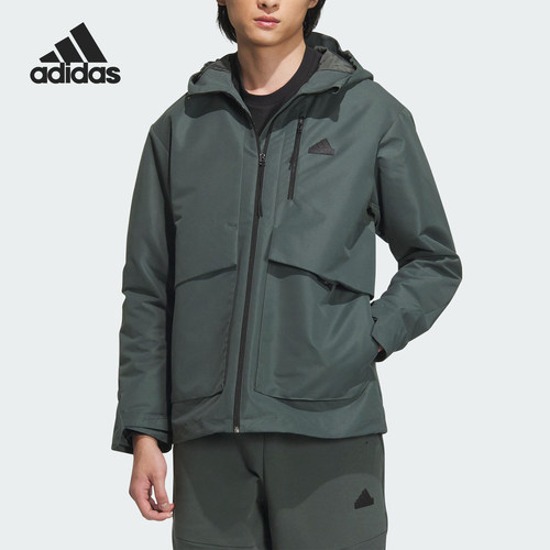 Adidas/阿迪达斯官方正品新款男士加绒保暖梭织连帽外套IT3952