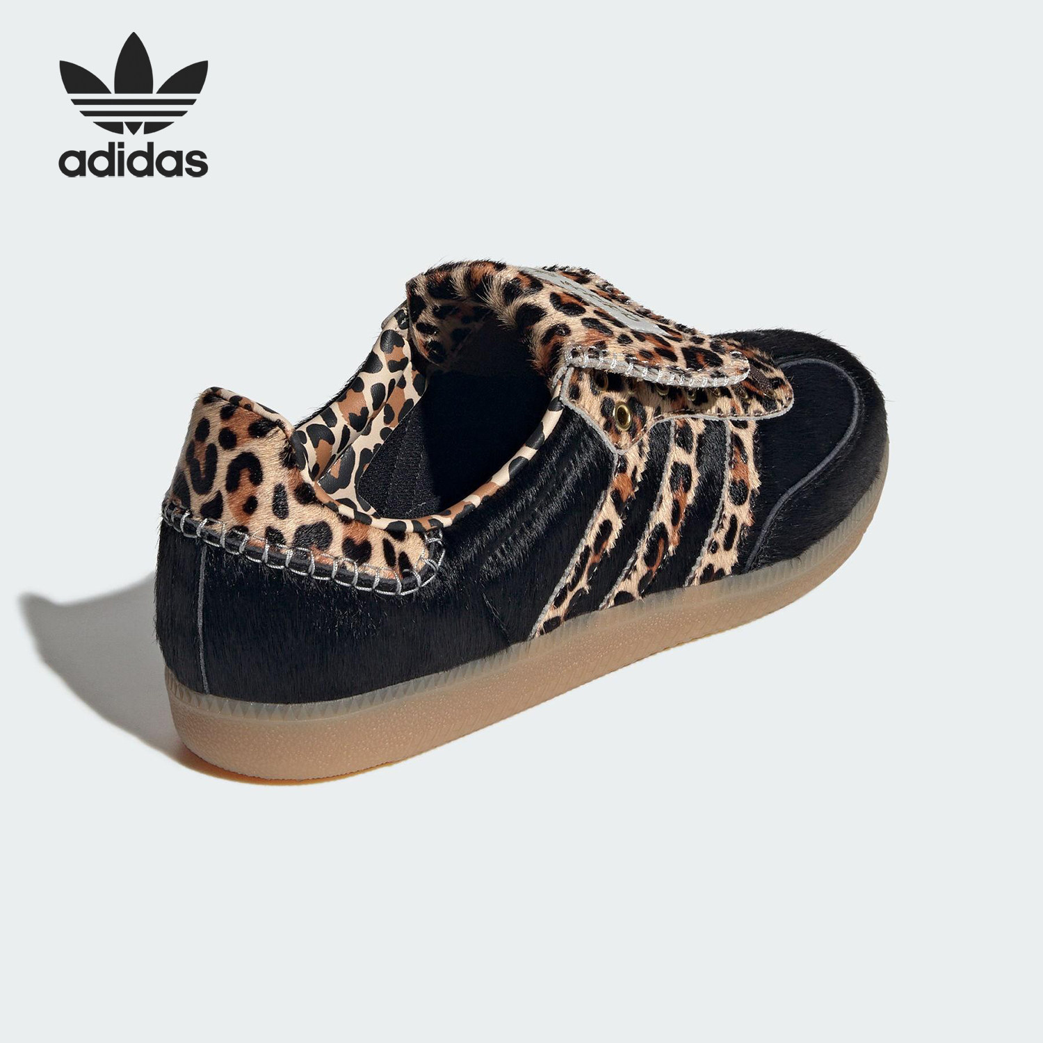 Adidas/阿迪达斯官方正品三叶草男女翻折鞋舌豹纹休闲鞋KJ6590