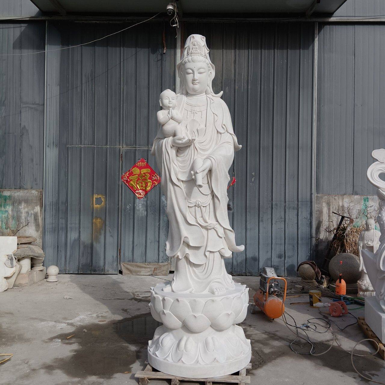 石雕滴水观音汉白玉送子观音菩萨站像寺庙佛像大理石雕刻摆件