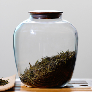 耐热玻璃花茶茶罐家用大号带盖储物罐1400ml 高硼硅玻璃茶叶罐
