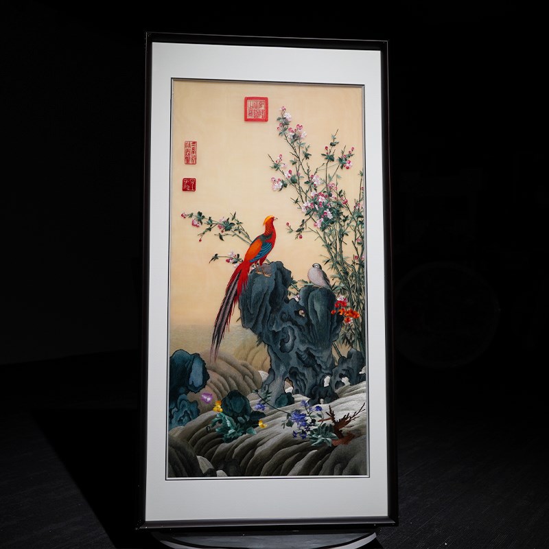 中式入户玄关客厅走廊花鸟纯手工刺绣装饰画轻奢高端苏绣成品挂画