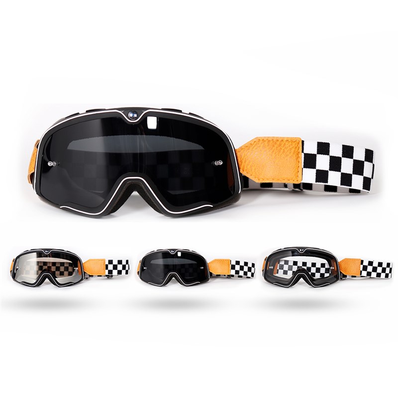 复古黑白棋盘格摩托车风镜 3/4头盔骑士护目镜滑雪通用