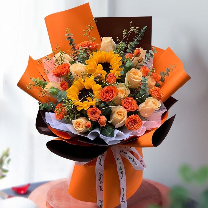 教师节鲜花速递同城向日葵玫瑰香槟混搭表白花束郑州开封配送店