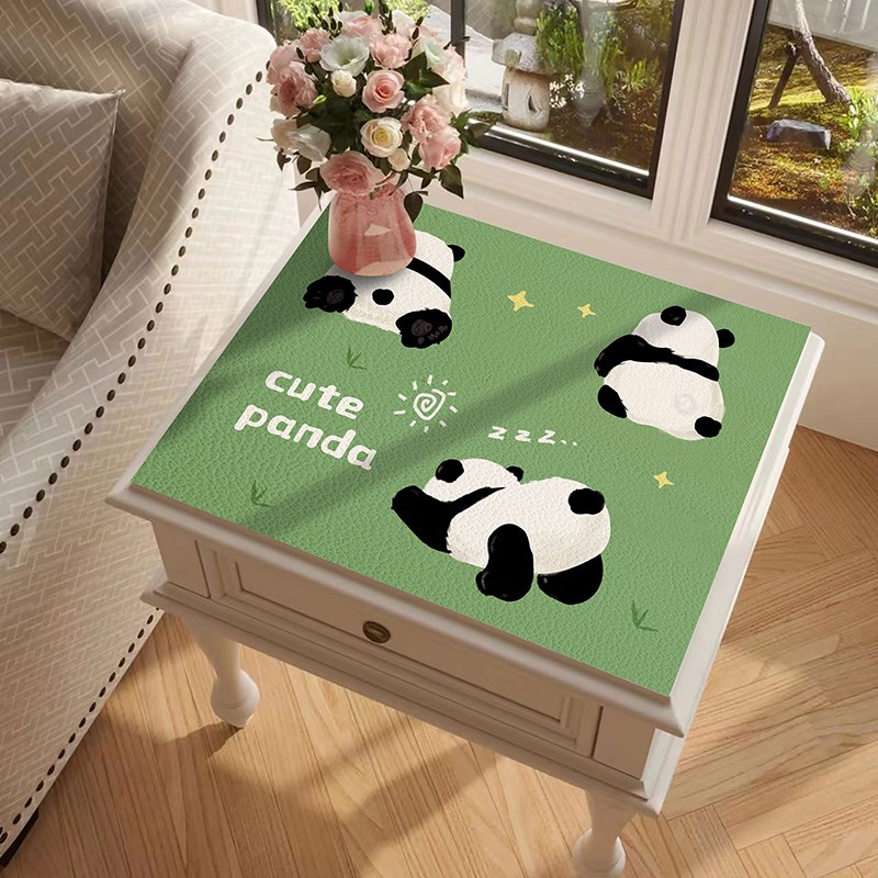 家用床头柜垫罩熊猫卡通皮革桌垫现代可爱防尘盖布书桌桌面垫桌布
