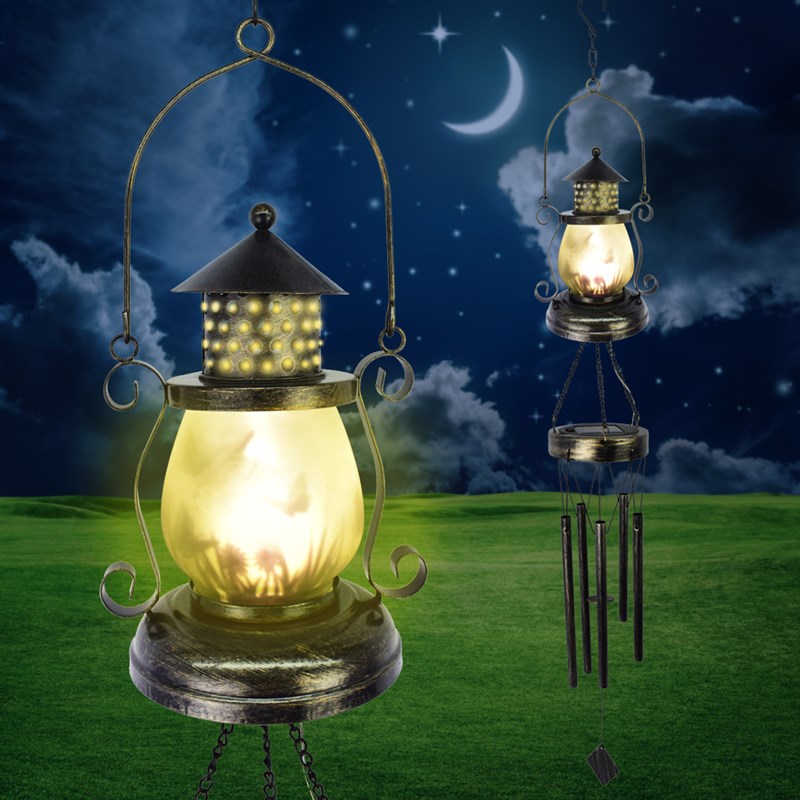 新款太阳能花园铁艺油灯风铃草坪景观装饰灯室外防水复古庭院灯饰