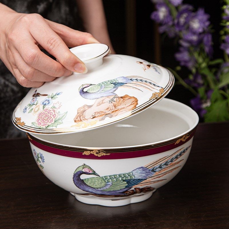 陶瓷陶瓷汤锅汤盅骨瓷带盖酒店煲汤大容量汤碗隔水炖汤煲泡面碗