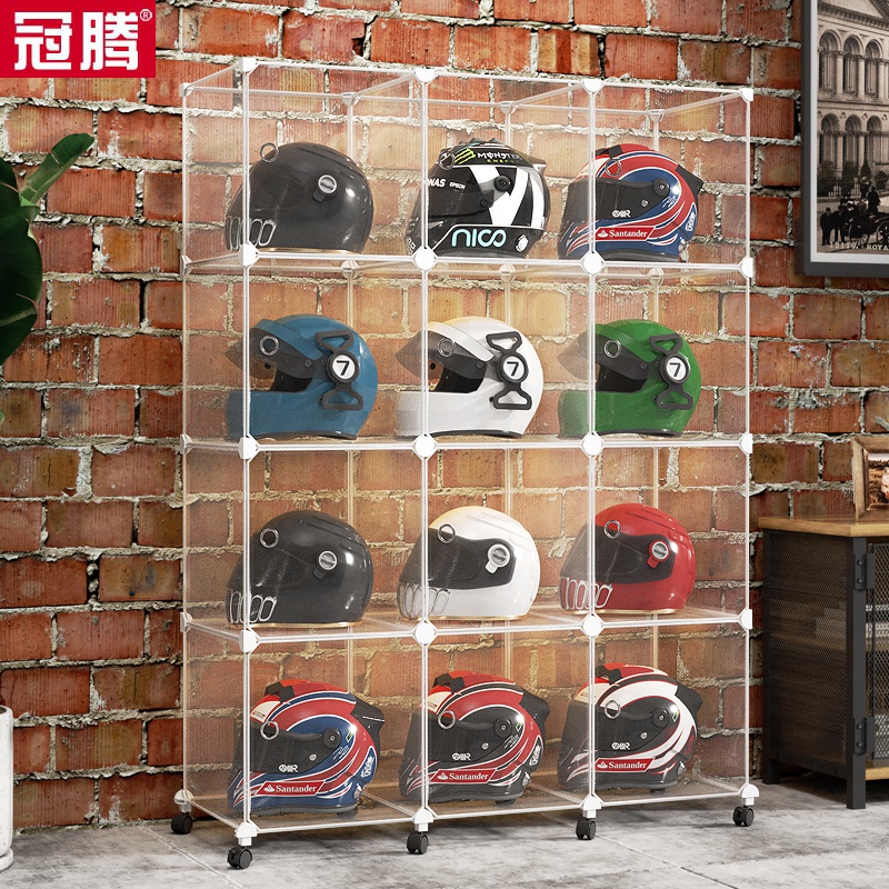 摩托车头盔架透明落地带滑轮可移动家用展示柜机车服衣帽架展示架