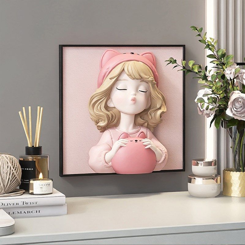 奶油风女孩d立体客厅装饰画高级感入户玄关壁画儿童卧室床头挂画,家居饰品,现代装饰画,淘宝优惠券,粉丝福利购,淘宝优惠卷