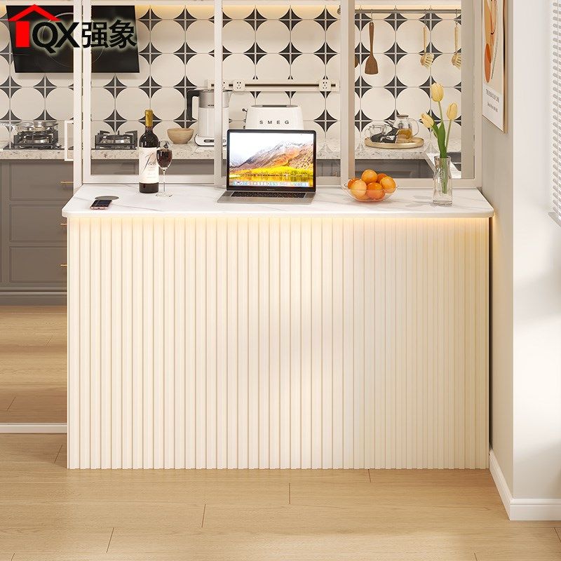 奶油风岩板吧台餐边柜一体客厅餐厅岛台吧台桌隔断柜家用定制G319