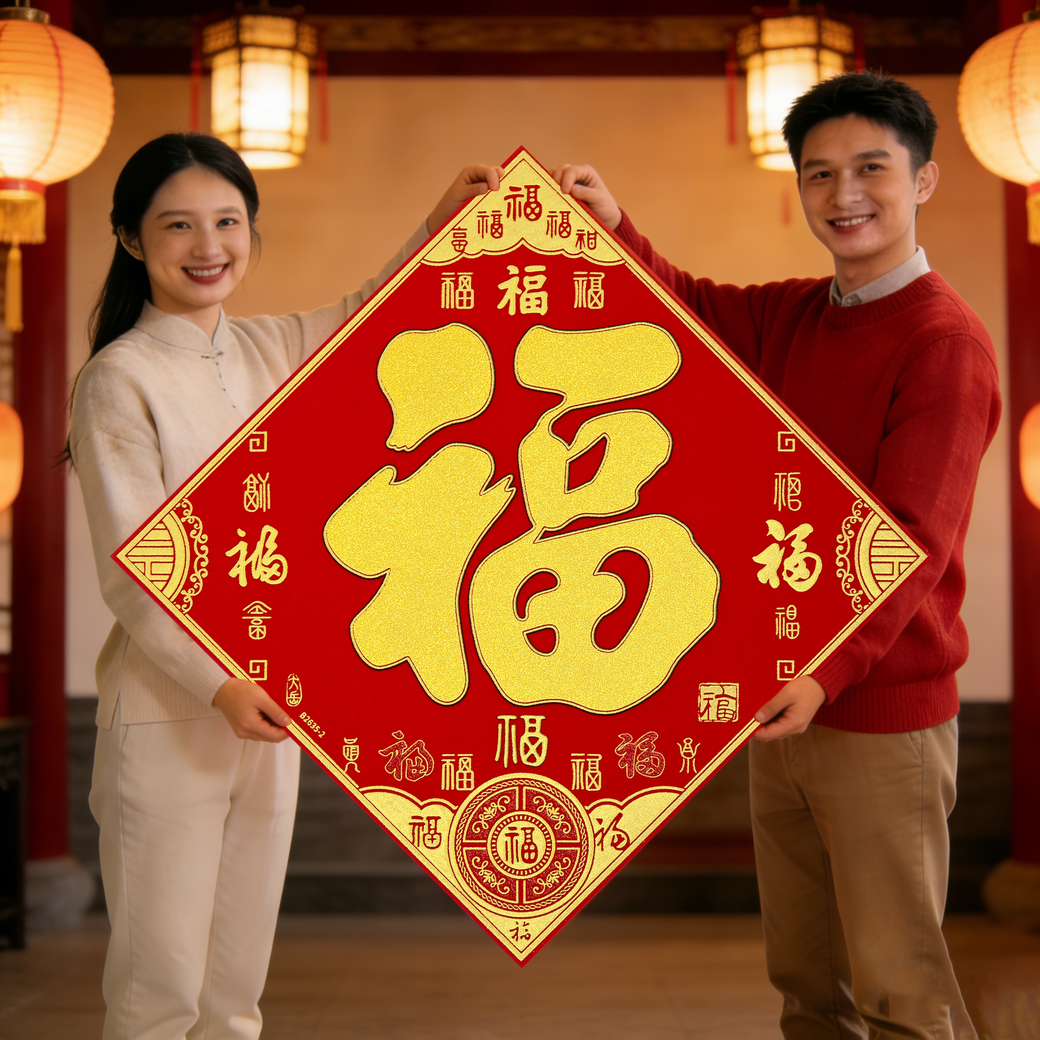 福字门贴超大号绒布福字贴新年春节特大高档客厅入户门别墅车库门
