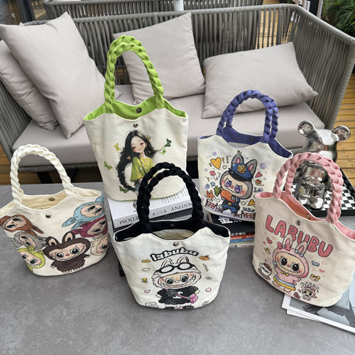 帆布袋女拉布布包手提小包ins可爱饭盒便当包遛弯包水桶包帆布包