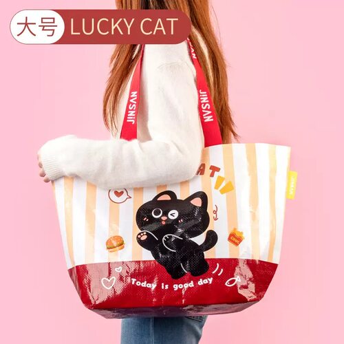 可爱猫狗防水大容量编织手提袋