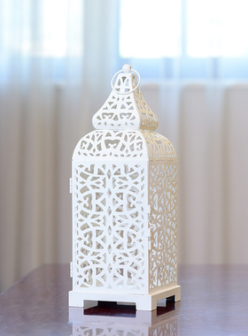 全铁皮防风烛台铁艺软装天蓝色摄影道具黄绿色风灯镂空蜡烛台