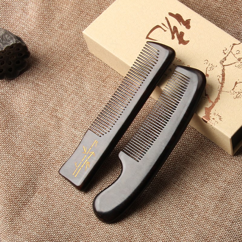 美木兮男士梳子黑檀木紫光檀木梳头皮按摩便携经络梳礼盒实用