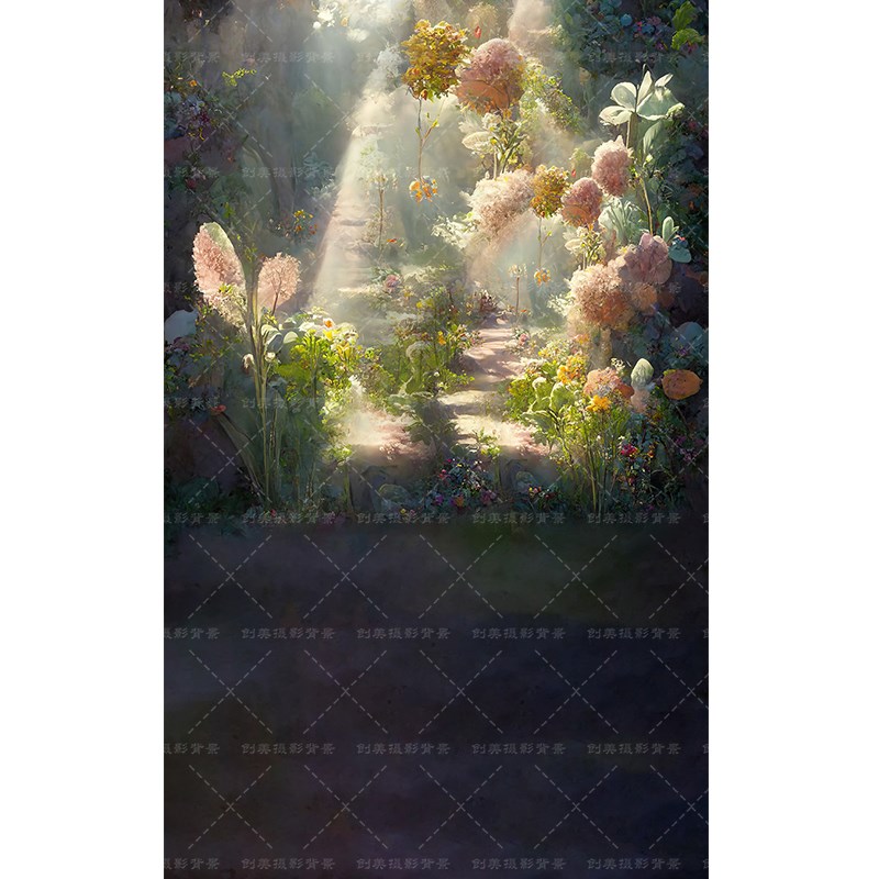 影楼儿童室内影棚油画森林拍照背景纸梦幻童话春天森林写真喷绘布